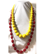 Ladies Girls Necklace Lots of 2 Beads Red Yellow Jewelry Necklaces Acrylic - £9.32 GBP