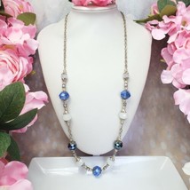 Blue &amp; White Faceted Glass Beaded Silver Tone Chain Necklace - £13.40 GBP