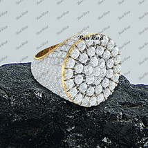 14K Yellow Gold Finish 925 Silver 2.51 Ct Diamond Cluster Mens Round Pinky Ring - £180.58 GBP