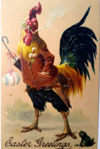 Easter Postcard Fantasy Dressed Rooster Can Monocle Eyeglass Cigarette Frog 8403 - £20.49 GBP
