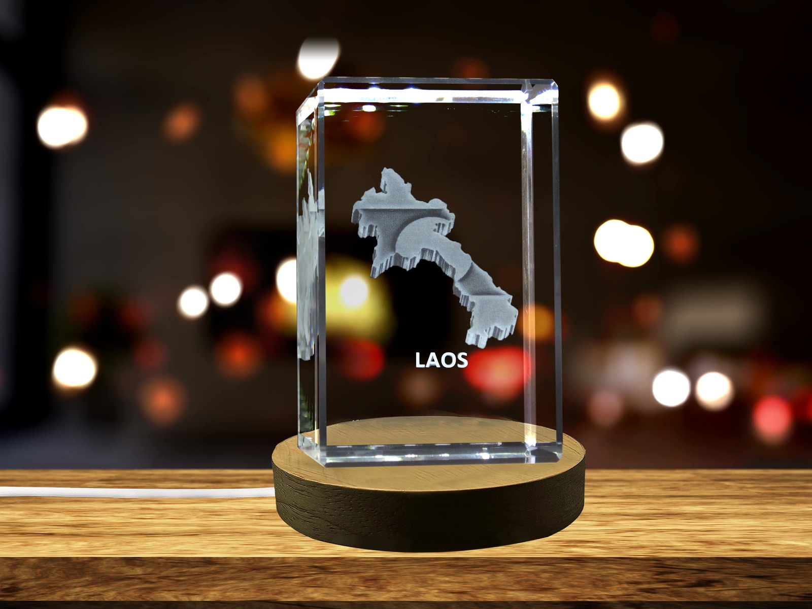 LED Base included | Laos 3D Engraved Crystal 3D Engraved Crystal Keepsake/Gift