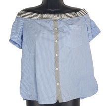 Bailey 44 Women&#39;s Shirt Size 10 False Start Off The Shoulder Blue White ... - £24.13 GBP