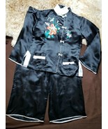 Vintage Chinese Satin Embroidered Loungewear Set Black with White Accent... - €102,82 EUR