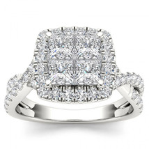 14K White Gold 2ct TDW Princess Diamond Quad Halo Twist Shank Engagement Ring - £2,115.64 GBP