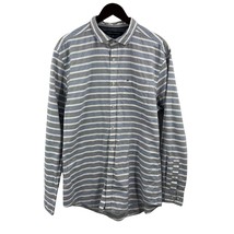 Tommy Hilfiger Button Up Grey Blue Striped New York Fit Long Sleeve Size XL - £10.13 GBP