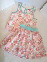 Pinky SZ 16 Girls Dressy Dress 2pc Aqua Turquoise Peach White fully lined  - £7.94 GBP