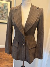 EUC David Meister  Brown Wool Blend w/ Yellow Pinstripe Jacket Blazer SZ 4  - $59.39