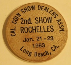 Vintage Rochelles Wooden Nickel Long Beach California 1983 - £4.73 GBP