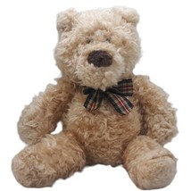 Gund Shaggy Scuff Look Tan Teddy Long Snout Bear Plush Stuffed Plaid Bow 11&quot;  - £12.48 GBP