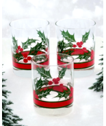 Lot of 3 Libbey Holly Berries Straight Old Fashioned 12oz Glasses Rocks ... - £11.77 GBP