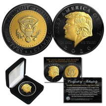 Donald Trump &#39;20 Keep America Great Black Ruthenium 24K Gold Medallion Coin W Box - £14.67 GBP