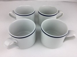 Set Of 4 Dansk Bistro Christianshavn Blue Flat Coffee Mugs Tea Cups - £19.50 GBP