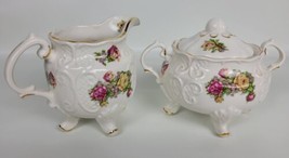 Vtg Crown Dorset China Staffordshire Cabbage Rose Floral Footed Creamer Sugar - £23.74 GBP