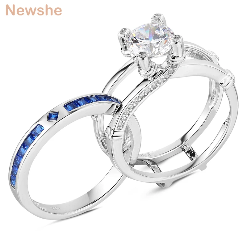 Round Cut White AAAAA CZ Engagement Rings Set For Women Blue &amp; Pink Wedding Band - £55.57 GBP