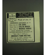 1949 The Town Hall Lectures Ad - Eve Curie, Evelyn Waugh, Maurice Hindus - £14.55 GBP