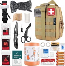Survival First Aid Kit With Tourniquet, 6&quot; Israeli Bandage, Splint,, Khaki - £50.93 GBP