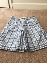 Hollister Men&#39;s Blue Plaid Shorts Zip &amp; Button Pockets Size 28  - £38.93 GBP