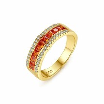 2.2Ct Princess Cut Orange Sapphire Half Eternity Band Wedding Ring 18K Yellow GP - £93.01 GBP