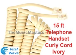 Ivory Almond 15ft Telephone Handset Receiver 4P4C Cable Curly Cord Wire VWLTW - £6.59 GBP