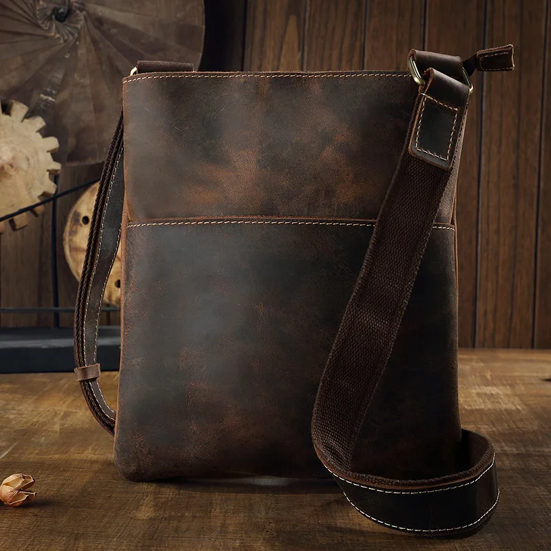 Luufan Simple Design Men&#39;s Messenger Bag Crazy Horse Leather Shoulder Ba... - £72.75 GBP