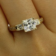 3 Stone Engagement Wedding Ring 14K Yellow Gold-Plated REAL Moissanite 2.5CT - £50.81 GBP