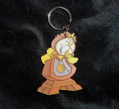 Vintage Disney Beauty &amp; The Beast Clock Clogsworth Rubber Key Chain Applause - £10.65 GBP