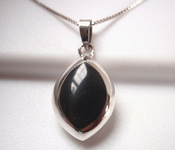 Reversible Black Onyx and Mother of Pearl 925 Sterling Silver Marquise Pendant - £20.13 GBP