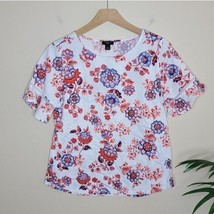 Ann Taylor Factory | Petite Floral Print Top with Crochet Insets on Sleeves SP - £14.70 GBP