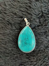 Turquoise Agate Pendentif Pierre Précieuse Plaqué Argent Grand Bijoux P2 - $32.66