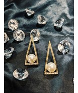 Triangle Geometric Shape Faux Pearl And Gold Tone Earrings - £8.44 GBP