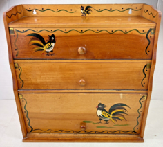 Vintage Rooster &amp; Chicken Kitchen Organizer Wood Hand Painted Japan 3 Tier Hang - £30.91 GBP