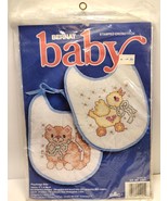 Bernat Stamped Cross Stitch Baby Playthings Bibs Set of 2 Kit #24001  NEW - $187.01 MXN