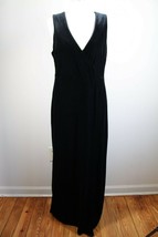 Vtg 90s Eddie Bauer M Black Velvet Stretch Evening V-Neck Wrap Maxi Dress - $39.90