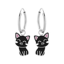 Black Cat 925 Sterling Silver Hoop Earrings - £13.52 GBP