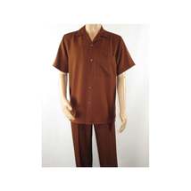 Men 2pc Walking Leisure Suit Short Sleeves By DREAMS 256-12 Solid Cognac image 7