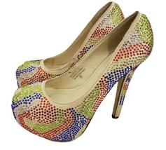 Chase N Chloe Maggie High Heels Sequin Rhinestone Rainbow Bedazzled Shoes Sz 8 - £21.41 GBP
