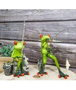 Pack of 2 Favorite Pastime Green Frogs Besties Rod Fishing by The Pond F... - $52.16 CAD