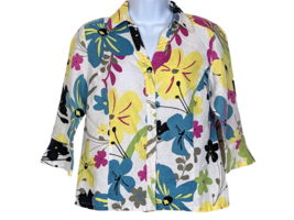 Women&#39;s Sz 4P Petite JM Collection Button Blouse Top Floral Print 3/4 Sl... - £11.62 GBP