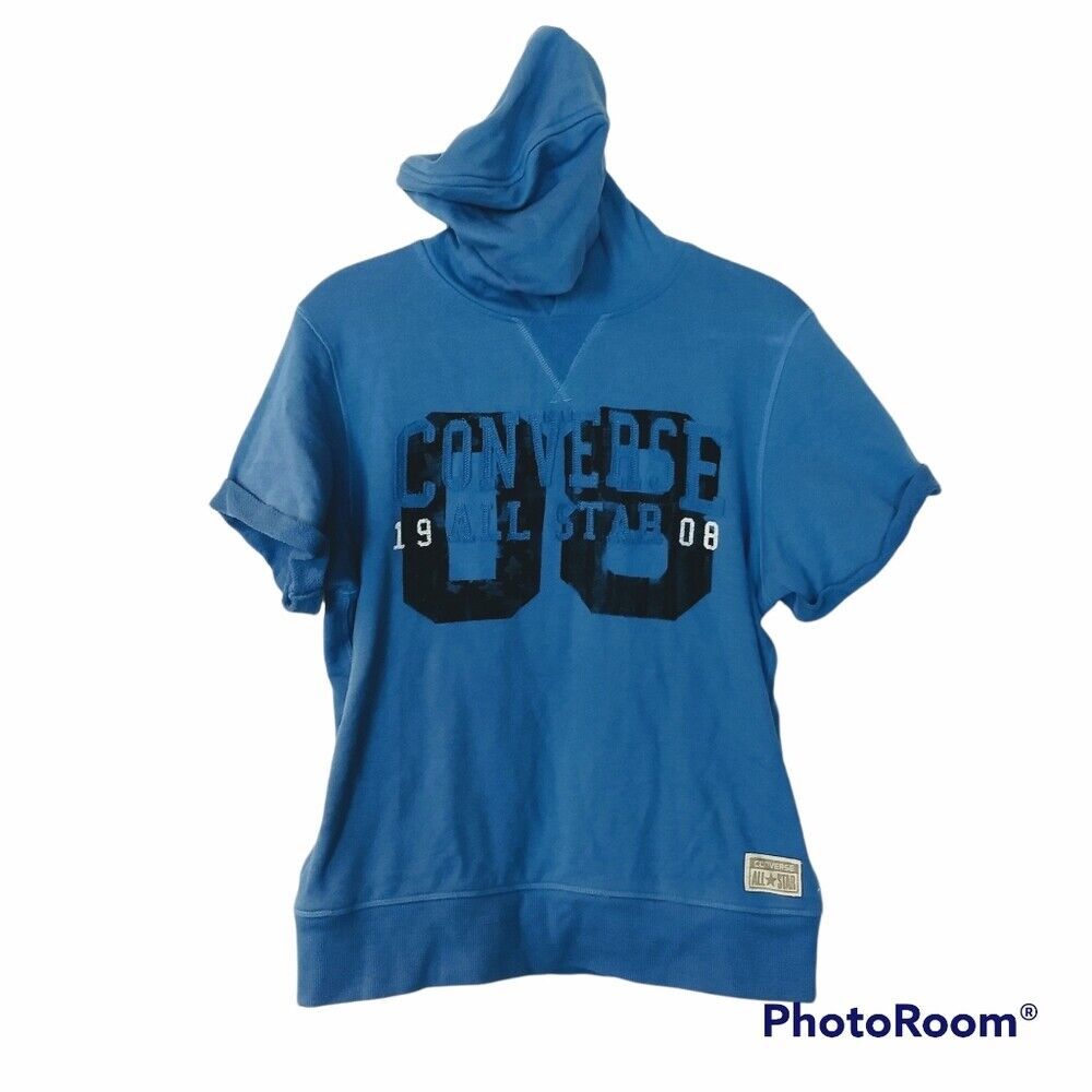 Converse All Star Blue Hooded Short Sleeve Sweatshirt Size Large - $7.88