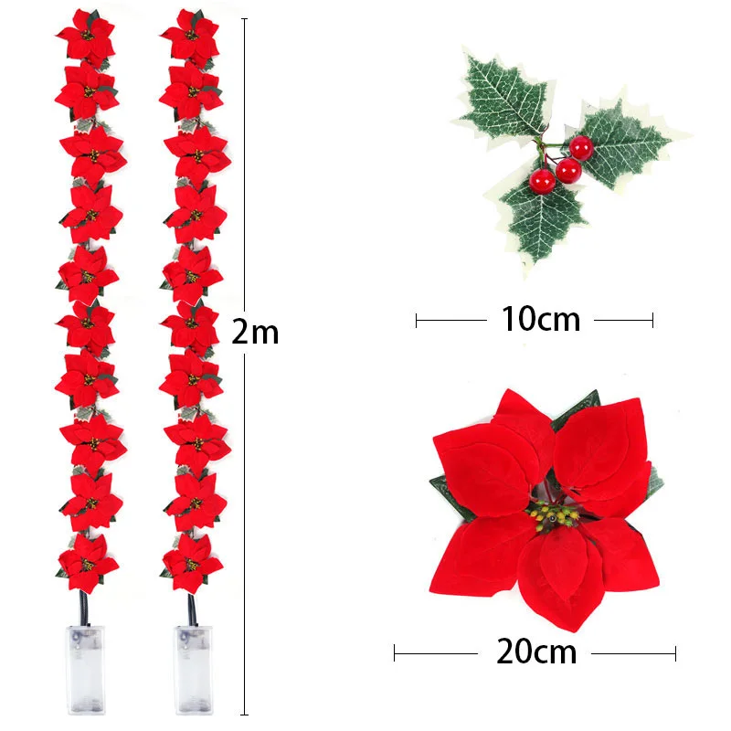 1/2set 2m Christmas Poinsettia Flowers Decorations Gar String Lights Xmas Tree O - £67.17 GBP