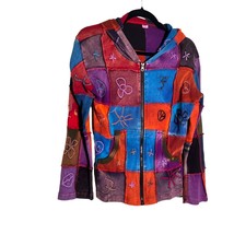 Unbranded Size Medium Patchwork Colorful Embroidered Full Zip Hooded Jacket - $26.14