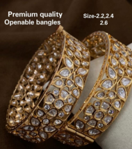 Indian Gold Plated Bollywood Style Kundan Bangle Polki Bracelet Jewelry Set - £148.54 GBP