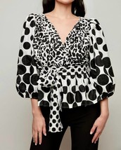 Alberto Makali puff-sleeve blouse in BLACK/WHITE - size L - £60.71 GBP