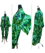 Maxi Caftan Hawaii with Green embroidery, Tropical Floral SATIN summer k... - £134.18 GBP
