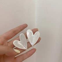 LATS White Color Big Heart Stud Earrings for Women Girl Korean Love Drop Glaze A - £10.50 GBP