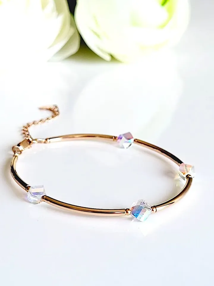 Bracelet Silver gold plated 925, with crystals - $95.00