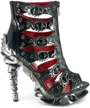 Hades CRIMSON Black Patent Ankle Boots Buckles Eyelets 5&quot; Spinal Heel Zip 6-11 - £138.27 GBP