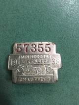 Old vintage Minnesota 1938 licensed Chauffeur Badge #57355 pin  - £31.38 GBP