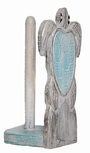 New Hand Carved FLIP Flop Teal Color Design Paper Towel Holder Wood Carving Naut