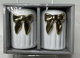 Kirkland Salt &amp; Pepper Set Shaker White With Gold Bows New - $12.82